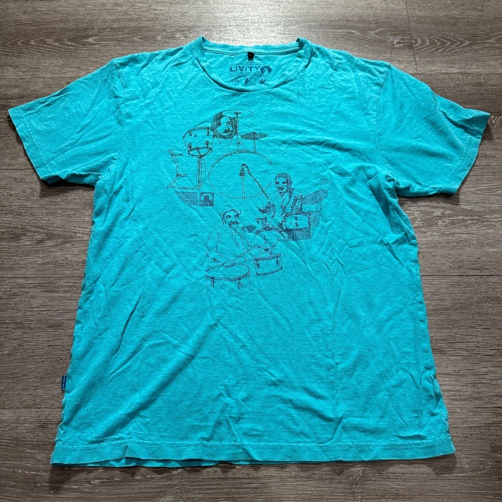 Livity Outernational Shirt‎ Mens L Blue Hemp Cotton Drummer Graphic Reggae Tee